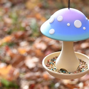 Mushroom Bird Feeder | Custom Toadstool Garden Decor, Made to Order, Bird Lover Gift Rainbow