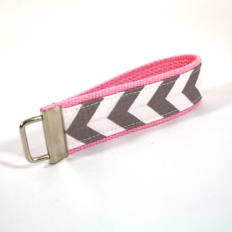 Chevron Key Fob Grey and White with Your Choice of Webbing Color Ready to Ship image 2