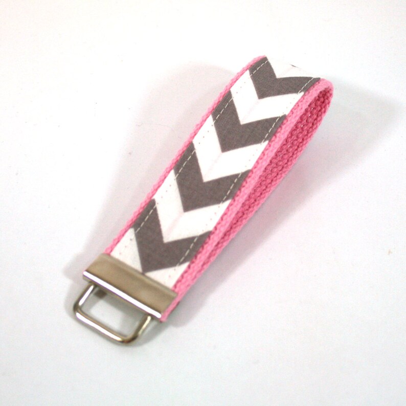 Chevron Key Fob Grey and White with Your Choice of Webbing Color Ready to Ship image 3