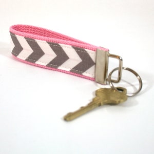 Chevron Key Fob Grey and White with Your Choice of Webbing Color Ready to Ship image 1