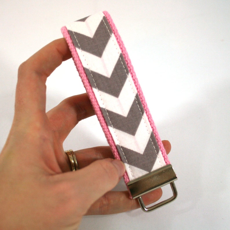 Chevron Key Fob Grey and White with Your Choice of Webbing Color Ready to Ship image 4