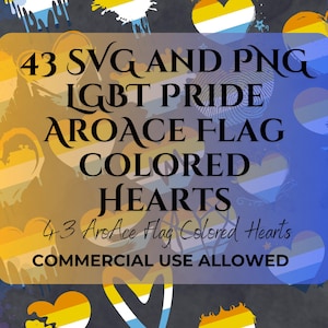 May include: 43 SVG and PNG aroace flag colored hearts. Commercial use allowed.