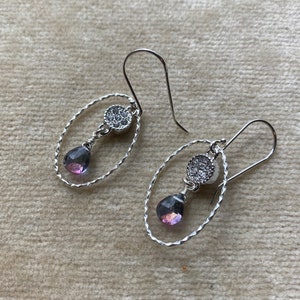 Mystic Quartz Teardrop Briolette, Sterling Silver Oval Hammered Sterling Silver Link Earrings E6039