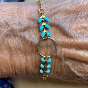Mint Green, Gold Filled Hammered Ring, Gold Filled Chain and Clasp Bracelet B4061