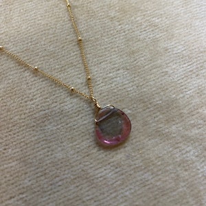 Tourmaline Slice, 14k Gold Filled Satellite Chain, Minimal Layering Necklace N6129