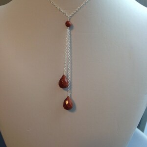Goldstone Faceted Teardrop Briolettes, Goldstone Rondelle, Sterling Silver Minimal Layering Drop Necklace N0747