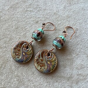 Ceramic Charms, Lampwork Beads, Copper Disk, Copper Earrings E8064