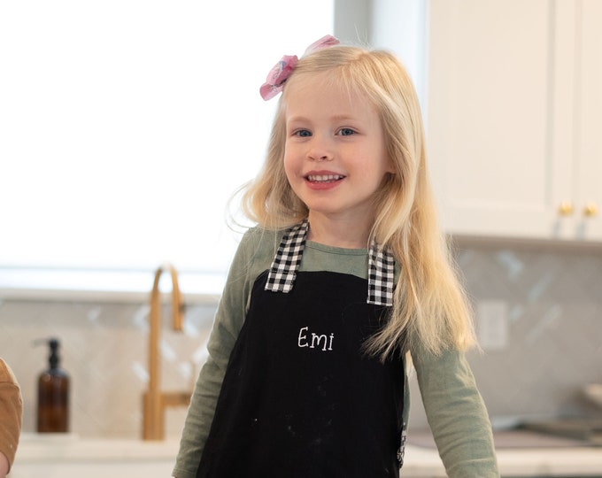 Kids Personalized Aprons -  Girls' Favorites- Rainbows Pinks, Floral Aprons - Embroidered Name, Montessori Preschool, Personalized Easter