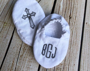 Infant Baptism Crib Shoes - White - Baby, Christening, Slippers, Godson, Goddaugther gift