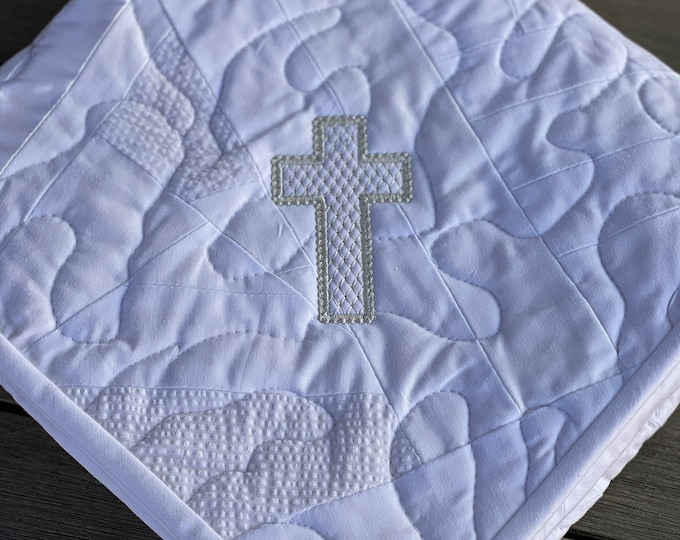 Handmade Baby Christening Quilt - One Of A Kind - Upcycled OOAK, Made to order, white blanket, heirloom baptism, new baby