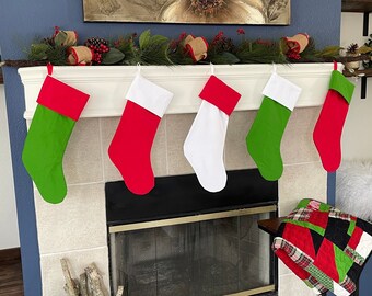 Classic Solid Stocking - Red, Green, White Christmas stocking, fireplace, Santa, Christmas Decorations,
