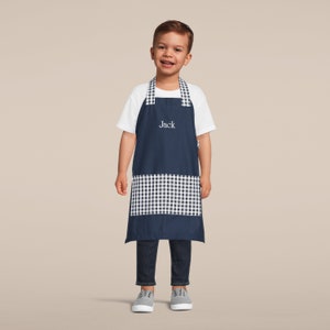 Grembiuli personalizzati per bambini Genere neutro Nome ricamato, Monogramma, Scuola materna, Grembiule per bambini, Regalo di compleanno, Montessori, Cesto di Pasqua Navy Gingham