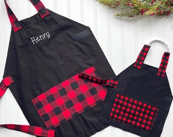 Kids Apron and Doll Matching Apron Set - Gift Set - 18 inch Doll Apron, Doll Accessories, Personalized Kids, Christmas Gift, Stocking