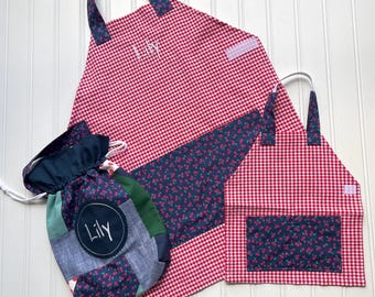 Personalized Girl & Doll Matching Apron Set: Embroidered Kids Apron