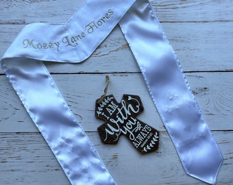 Personalized Baptism Christening Stole - Name across the back - Choice of Embroidery Color Infant Dedication, Christening, New Baby Gift