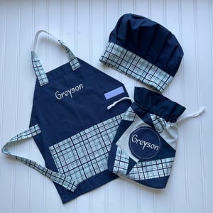 Kids Personalized Apron Gift Set - Matching Chef Hat - Gender Neutral, Kids Baking, Kitchen Play, Personalized Birthday Gift, Christmas Eve