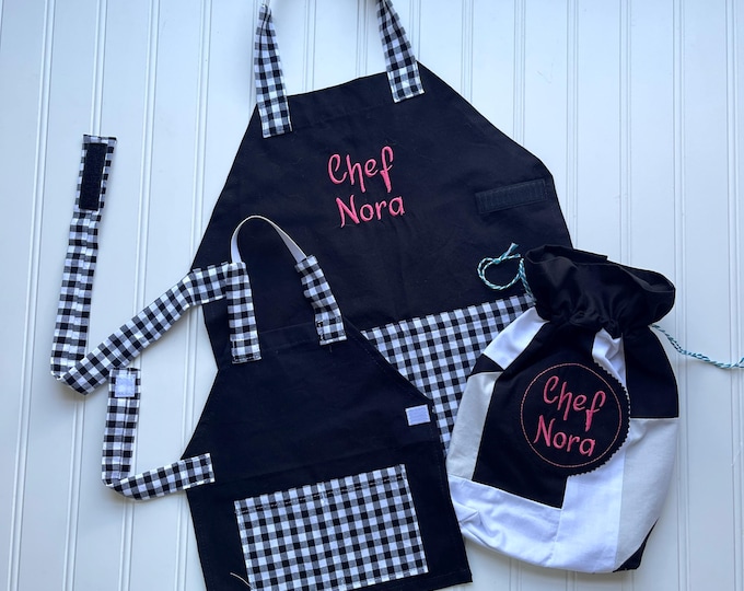 Personalized Kids Apron & 18" Doll Matching Set: Embroidered Chef Gift