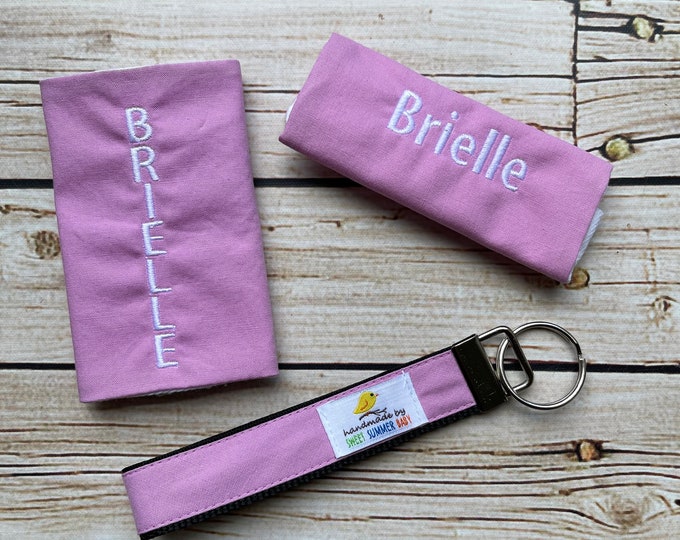 Set of 3 - Personalized Handle Wrap, Vertical Handle Wrap, Wristlet Keychain - Name or Monogram - Perfect for Back to School, Backpack, Keys