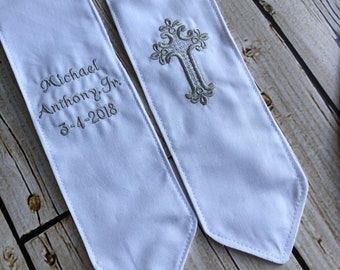 Personalized Baptism Christening Stole - White with Choice of Embroidery Color Newborn, Child, Adult, Dedication, Christening, New Baby Gift