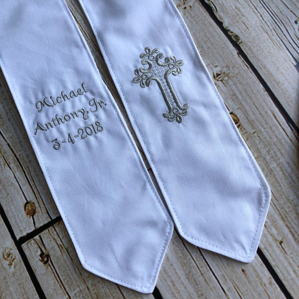 Personalized Baptism Christening Stole - White with Choice of Embroidery Color Newborn, Child, Adult, Dedication, Christening, New Baby Gift