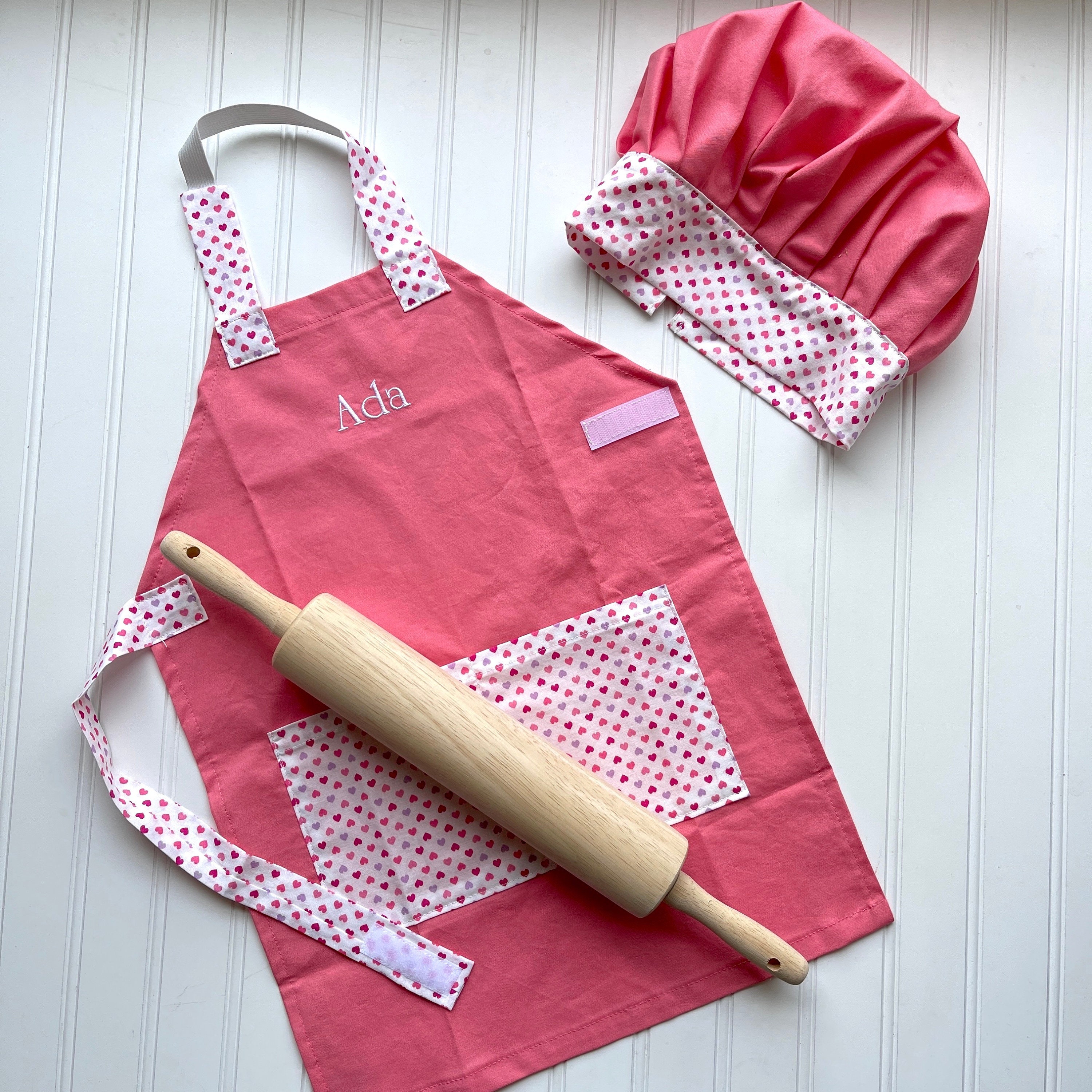 Girls Pink Personalized Apron, Personalized Kids Apron. Chef Hat and Apron  Set, Toddler Apron, Apron for Kids, Custom Kids Apron 