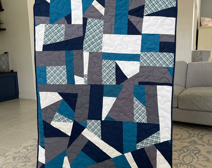 Handmade Baby Quilt - Lap Quilt - One Of A Kind - Upcycled OOAK, Blue Plaid Quilt, Lap Blanket, Wheelchair Quilt