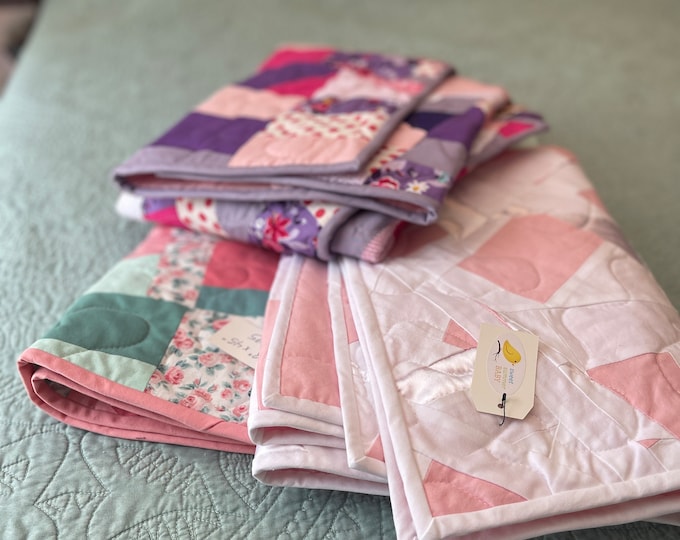 Baby Girls Handmade Quilts - One Of A Kind - Upcycled OOAK Blanket, New Baby Gift, Handmade Gift