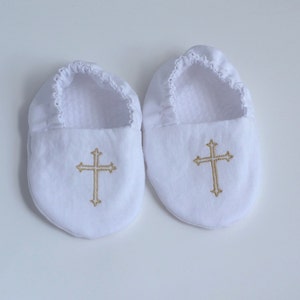 Easter Embroidered Cross Infant Baptism Crib Shoes - White - Baby, Christening, Slippers, Godson, Goddaugther gift