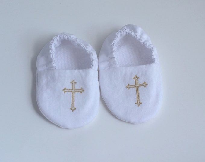 Easter Embroidered Cross Infant Baptism Crib Shoes - White - Baby, Christening, Slippers, Godson, Goddaugther gift
