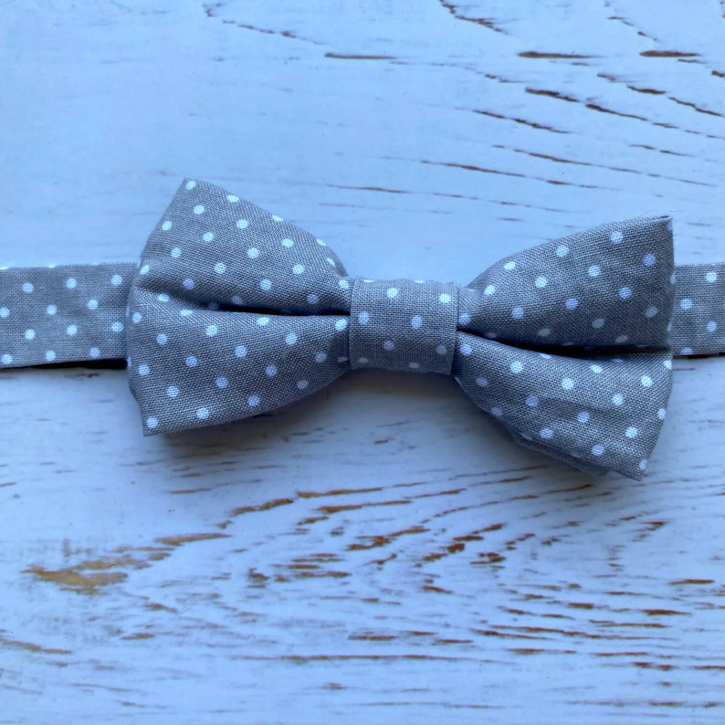 Little Boys Bowtie Child or Infant Choice of Plaids or Dots Fall Photos, Wedding, Ringbearer, Dress Up Grey Dot