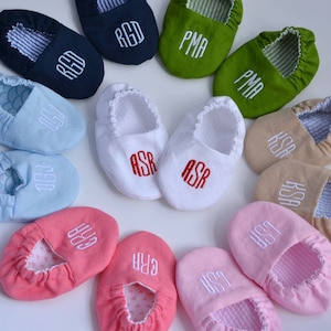 Monogrammed Infant Crib Shoes Your Choice of Colors Baby Boy, Baby Girl, Shower Gift, Welcome Baby, Slippers image 1