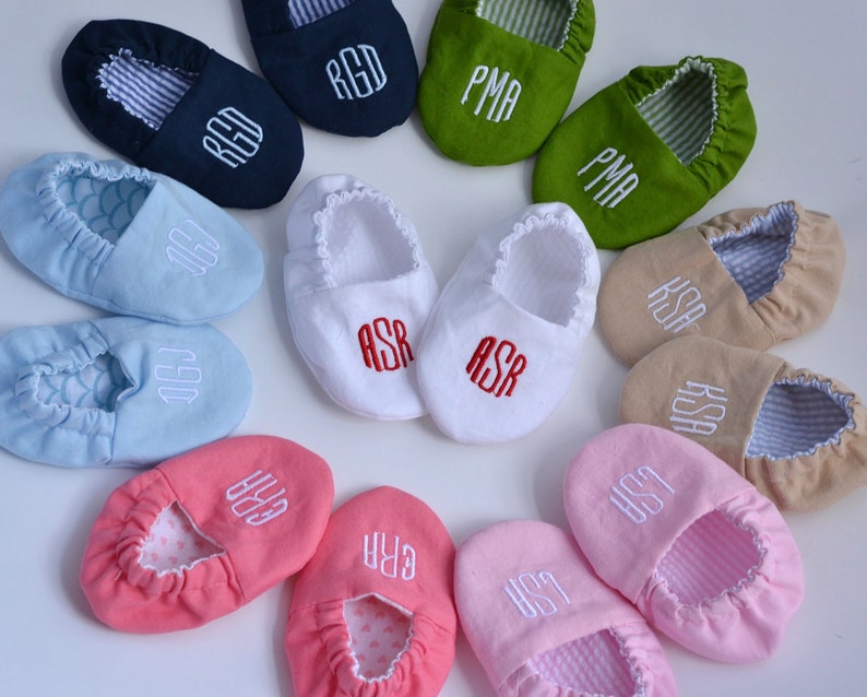 Monogrammed Infant Crib Shoes Your Choice of Colors Baby Boy, Baby Girl, Shower Gift, Welcome Baby, Slippers image 1