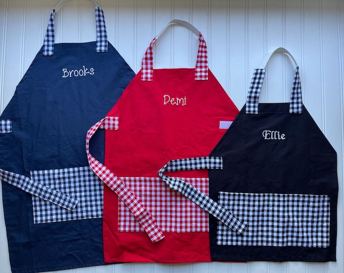 Brother Sister Coordinating Personalized Aprons - Matching Aprons, Family Aprons, Preschool, Toddler Smock, Montessori, Kids Christmas Gift
