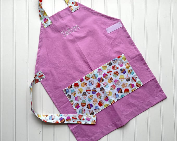 Kids Personalized Aprons - Girls' Favorites - Barbie Pink - Hearts - Embroidered Name, Baking, Birthday Gift, Back to School, Lemonade Stand