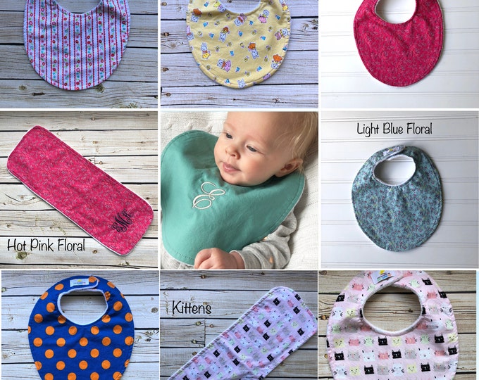 CLOSEOUT Boutique Bibs & Burp Cloths - Baby Shower Gift  - Baby Girl Options - New Baby Gift, Personalized Baby Gift, New Baby Girl