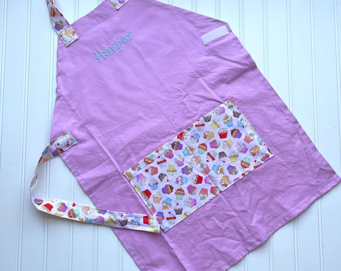 Kids Personalized Aprons - Girls' Favorites - Barbie Pink - Hearts - Embroidered Name, Baking, Birthday Gift, Back to School, Lemonade Stand