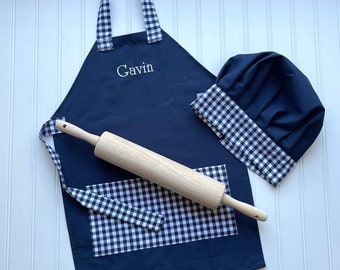 Limited Quantities - Kids Personalized Aprons - Matching Chef Hat - Gender Neutral, Kids Baking, Kitchen Play, Personalized Birthday Gift