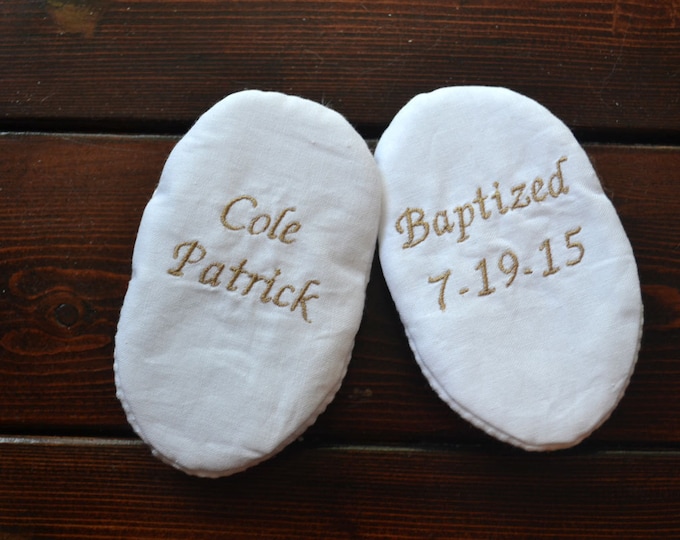 Personalized Name and Date Infant Baptism Crib Shoes - Cross on Toe - Baby, Christening, Slippers, Godson, Goddaugther gift, Keepsake