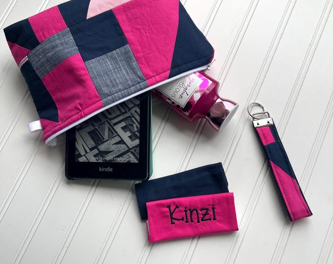 Patchwork Travel Bag Handle Wrap Key Chain Set