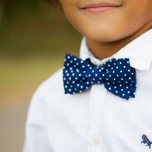 Little Boys Bowtie Child or Infant Choice of Plaids or Dots Fall Photos, Wedding, Ringbearer, Dress Up Navy Dot