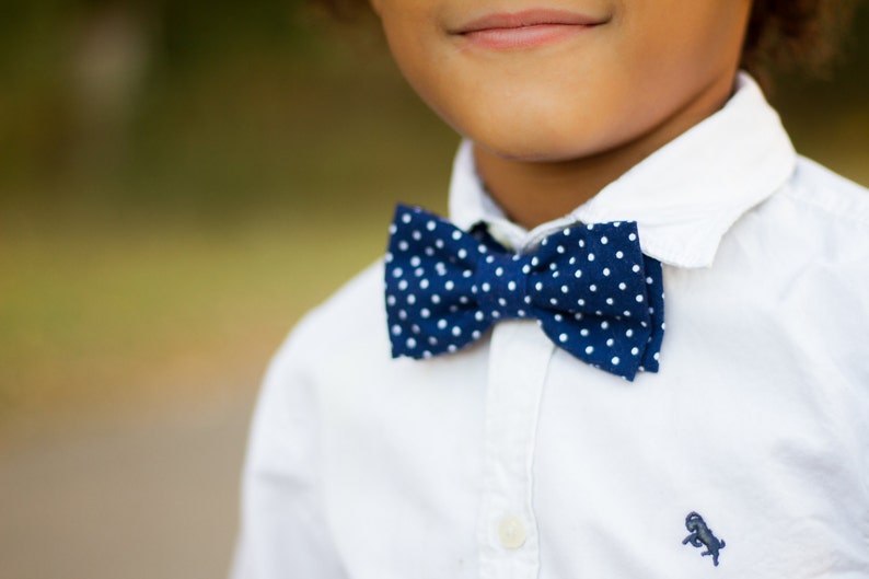 Little Boys Bowtie Child or Infant Choice of Plaids or Dots Fall Photos, Wedding, Ringbearer, Dress Up Navy Dot