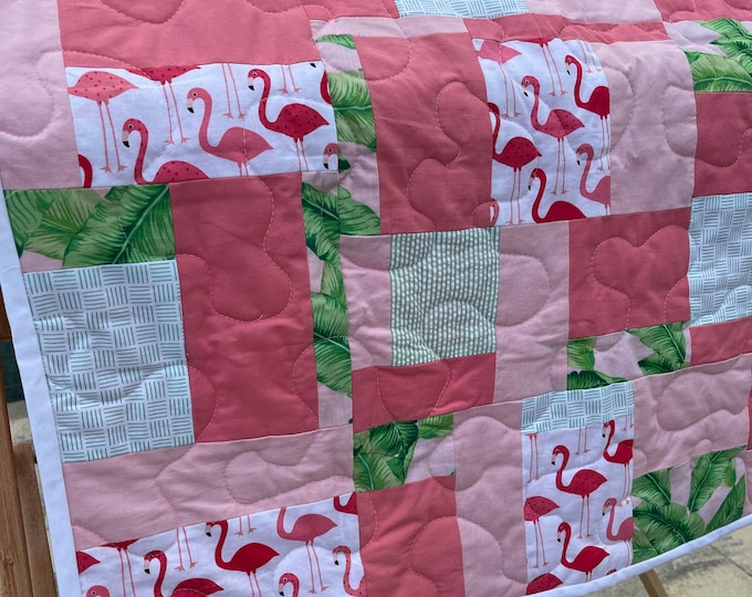 Pink Baby Girl Quilts - One Of A Kind - Upcycled OOAK Blanket, New Baby Gift, Handmade Gift, Baby Gift, Pink Obsessed, Flamingos, Bunnies