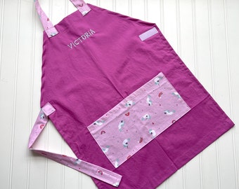 Kids Personalized Aprons - Girls' Favorites - Barbie Apron - Hearts - Embroidered Name, Baking, Birthday Gift, Personalized Easter Gift