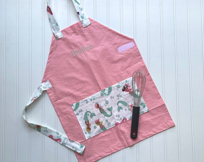 Kids Personalized Aprons - Girls' Favorites - Embroidered, Monogram, Preschool Toddler Smock Personalized Christmas Gift,  Montessori Apron