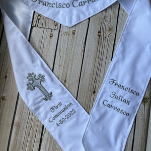 Personalized First Communion Stole - Name across the back - Choice of Embroidery Color, Dedication, Holy Sacrament, Keep Sake