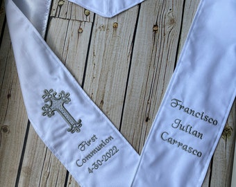 Personalized First Communion Stole: Embroidered Name & Date, Keepsake Gift
