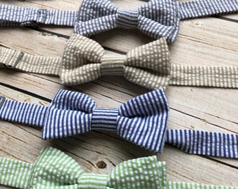 Little Boys Bowtie - Child or Infant - Choice of Seersucker Stripe or Dots - Fall Photos, Wedding, Ringbearer, Dress Up