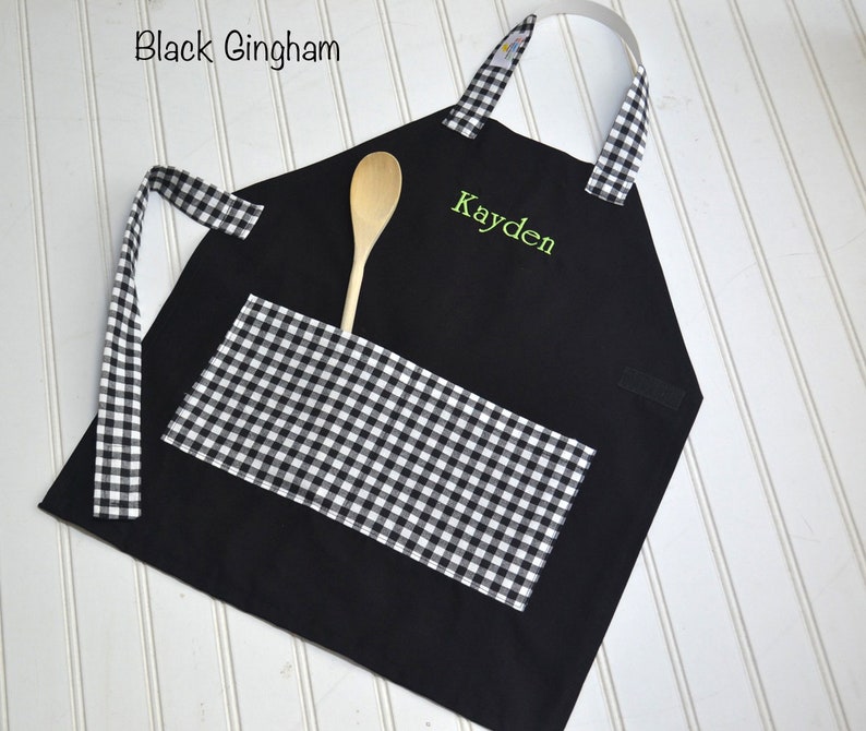 Toddler Smock Kids Personalized Aprons Monogram Christmas gift Preschool Gingham Choices Embroidered Name