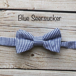 Little Boys Bowtie Child or Infant Choice of Plaids or Dots Fall Photos, Wedding, Ringbearer, Dress Up Blue Seersucker