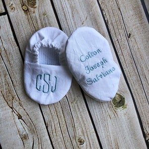 Monogrammed Baby Crib Shoes: Personalized Baptism Gift, Christening Keepsake